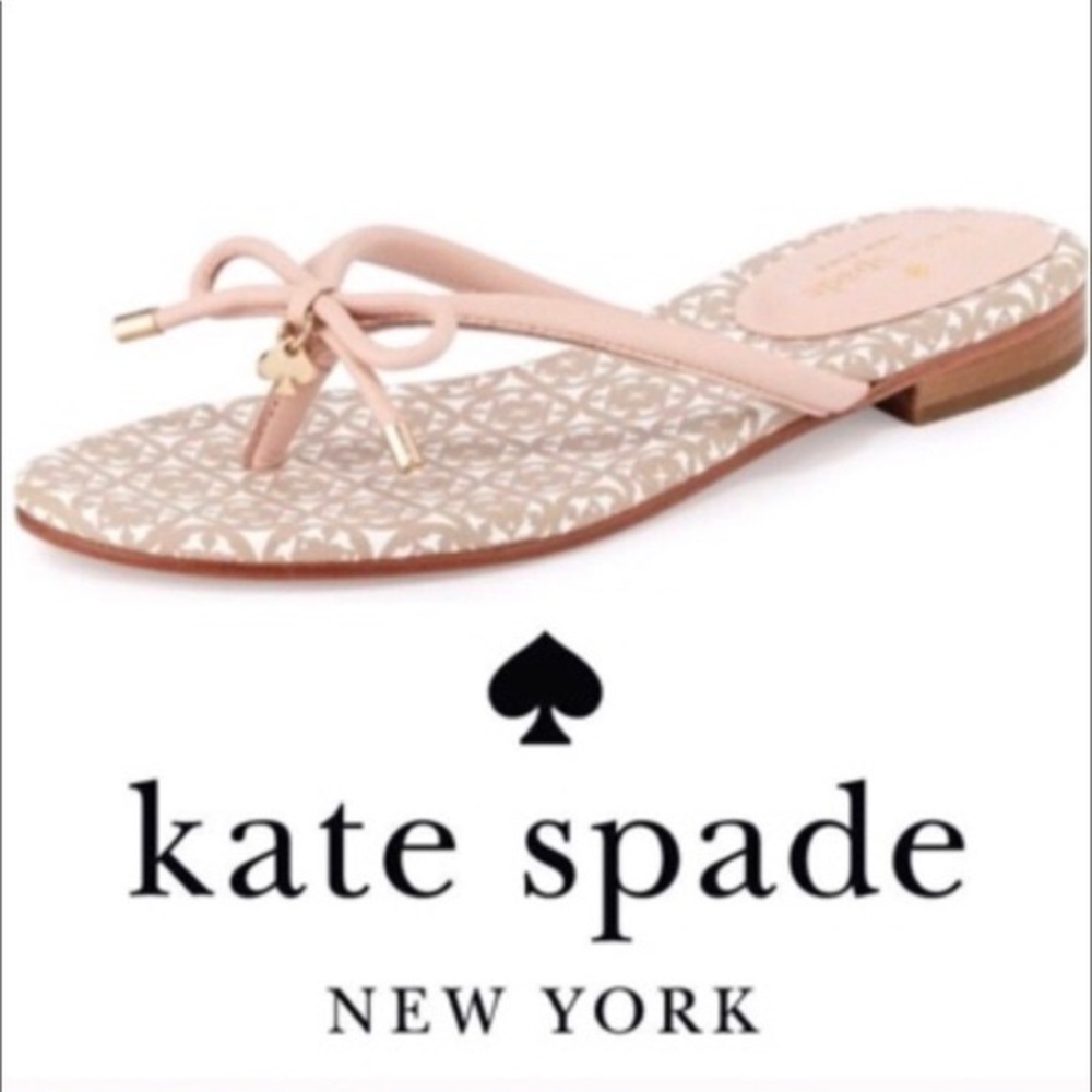 Kate Spade New York Mistic Bow Flat Thong Pale Pink Leather Sandal Size 8 - Picture 3 of 12